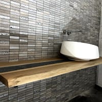 Piano Tavolo Mensola in legno Rovere e Resina epossidica (2) Top Piano Tavolo in legno Rovere e Resina epossidica